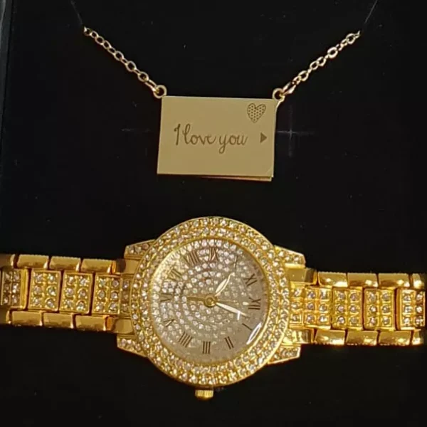 Geschenkset Armbanduhr und Halskette mit aufgedrucktem Namen