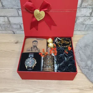 Geschenkbox für Männer: Geldbörse, Parfüm und Armbanduhr Geschenkbox für Männer: Geldbörse, Parfüm und Armbanduhr